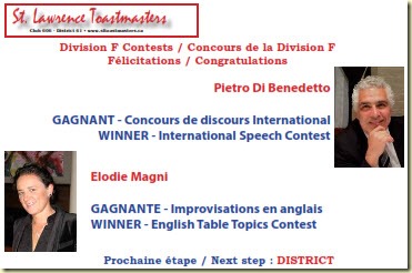 Pietro Elodie winners Toastmasters Division F 2016 contest